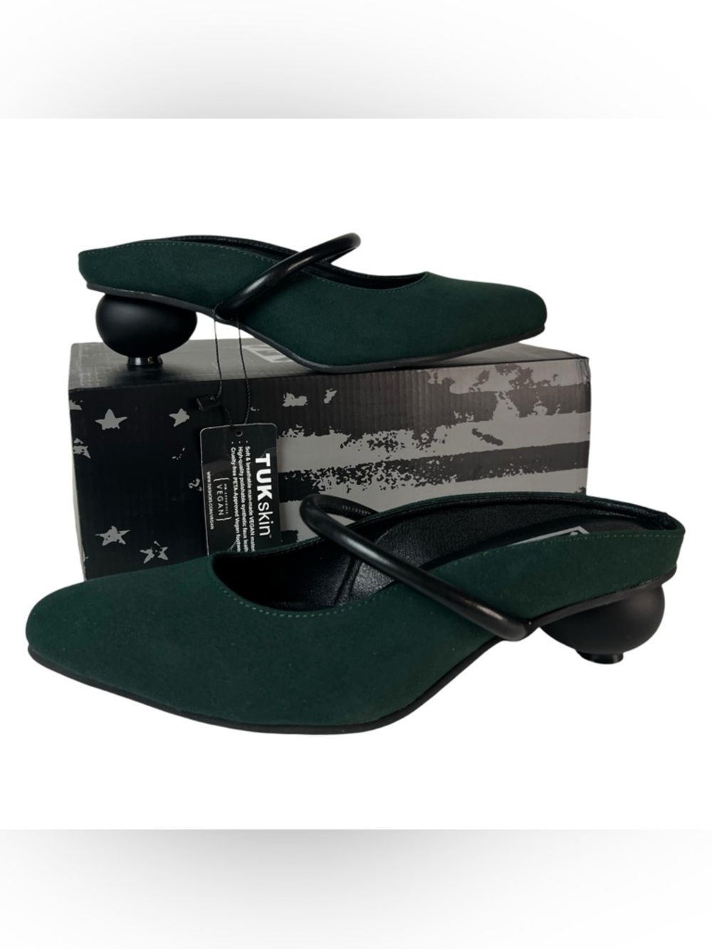 T.U.K. NWT Dark Green Mary Jane Slingback Ball Heel Mules Size 9 TUK
